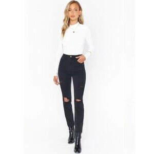 Show Me Your Mumu Soho Zip Up Skinnies Vintage Black Destructed - Size 24